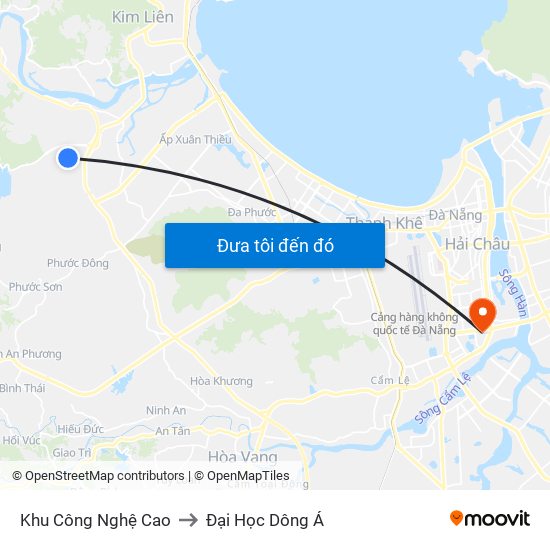 Khu Công Nghệ Cao to Đại Học Dông Á map