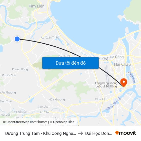 Đường Trung Tâm - Khu Công Nghệ Cao to Đại Học Dông Á map