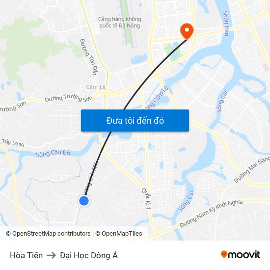 Hòa Tiến to Đại Học Dông Á map
