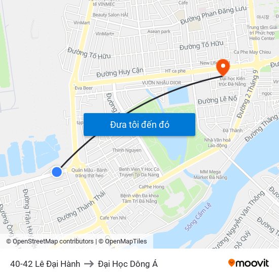 40-42 Lê Đại Hành to Đại Học Dông Á map