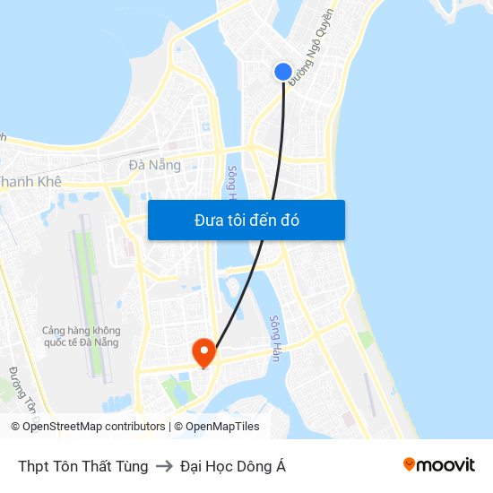 Thpt Tôn Thất Tùng to Đại Học Dông Á map