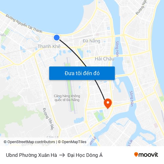 Ubnd Phường Xuân Hà to Đại Học Dông Á map