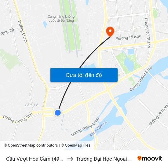Cầu Vượt Hòa Cầm (492 Cách Mạng Tháng 8) to Trường Đại Học Ngoại Ngữ - Đại Học Đà Nẵng map