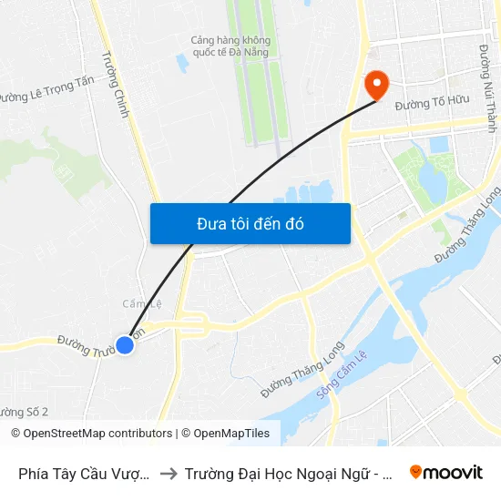 Phía Tây Cầu Vượt Hòa Cầm to Trường Đại Học Ngoại Ngữ - Đại Học Đà Nẵng map