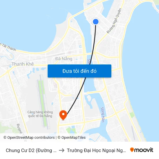 Chung Cư D2 (Đường Dương Văn Nga) to Trường Đại Học Ngoại Ngữ - Đại Học Đà Nẵng map