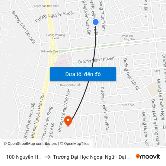 100 Nguyễn Hữu Dật to Trường Đại Học Ngoại Ngữ - Đại Học Đà Nẵng map