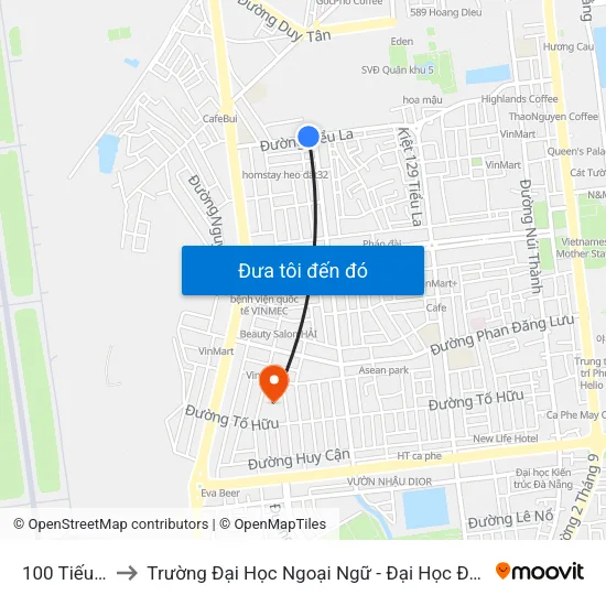 100 Tiếu La to Trường Đại Học Ngoại Ngữ - Đại Học Đà Nẵng map