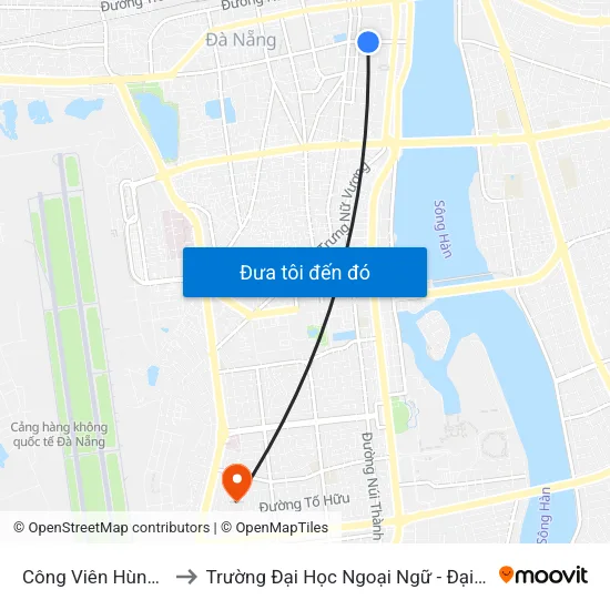 Công Viên Hùng Vương to Trường Đại Học Ngoại Ngữ - Đại Học Đà Nẵng map