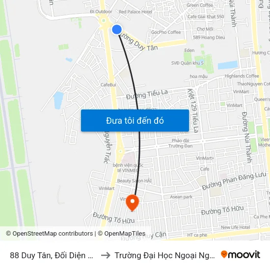 88 Duy Tân, Đối Diện Showroom Toyota to Trường Đại Học Ngoại Ngữ - Đại Học Đà Nẵng map