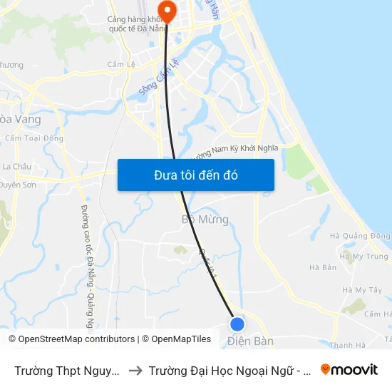 Trường Thpt Nguyễn Huy Hiệu to Trường Đại Học Ngoại Ngữ - Đại Học Đà Nẵng map
