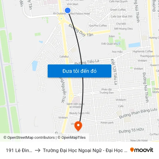 191 Lê Đình Lý to Trường Đại Học Ngoại Ngữ - Đại Học Đà Nẵng map