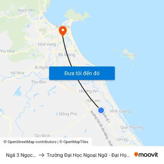 Ngã 3 Ngọc Phô to Trường Đại Học Ngoại Ngữ - Đại Học Đà Nẵng map