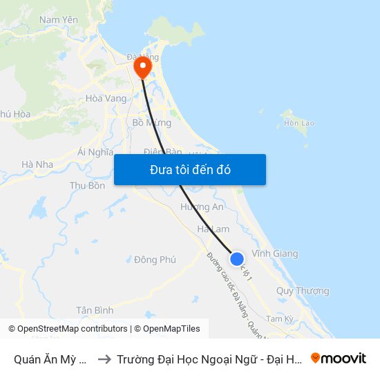 Quán Ăn Mỳ Quảng to Trường Đại Học Ngoại Ngữ - Đại Học Đà Nẵng map