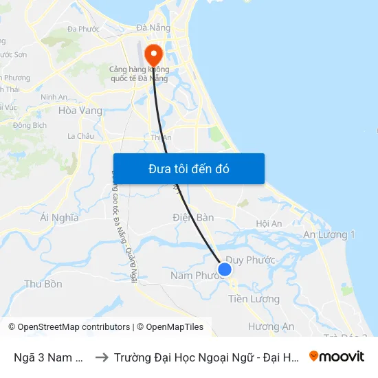Ngã 3 Nam Phước to Trường Đại Học Ngoại Ngữ - Đại Học Đà Nẵng map
