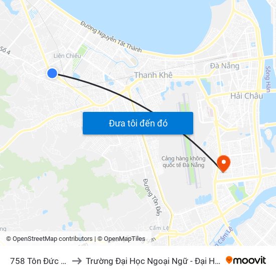 758 Tôn Đức Thắng to Trường Đại Học Ngoại Ngữ - Đại Học Đà Nẵng map