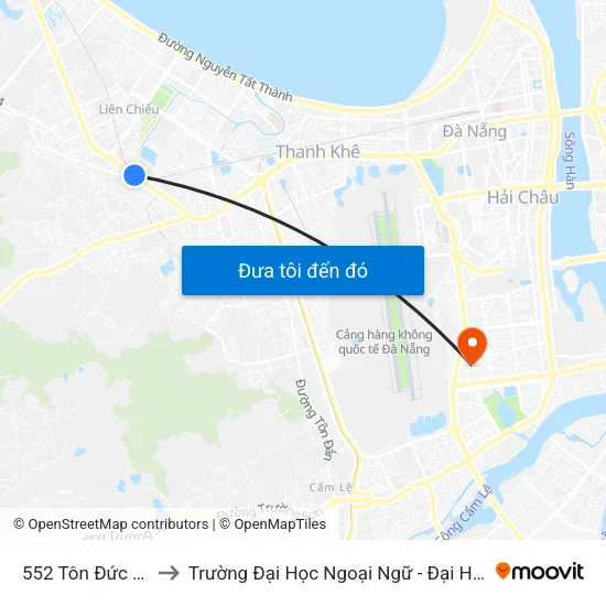 552 Tôn Đức Thắng to Trường Đại Học Ngoại Ngữ - Đại Học Đà Nẵng map