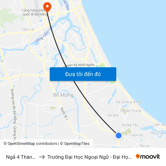 Ngã 4 Thành Tín to Trường Đại Học Ngoại Ngữ - Đại Học Đà Nẵng map