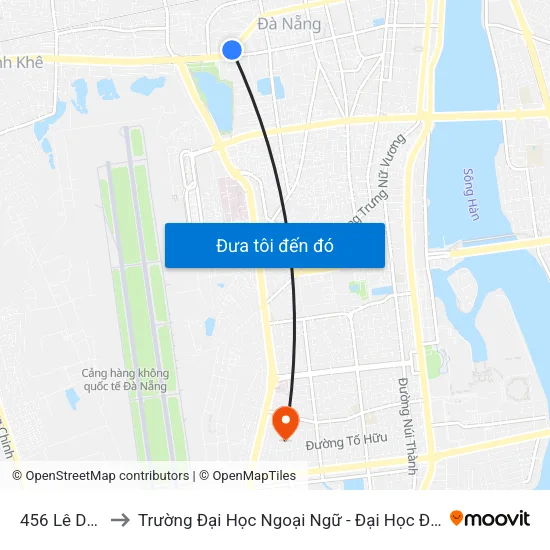456 Lê Duẩn to Trường Đại Học Ngoại Ngữ - Đại Học Đà Nẵng map