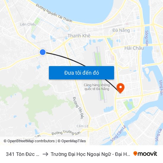 341 Tôn Đức Thắng to Trường Đại Học Ngoại Ngữ - Đại Học Đà Nẵng map