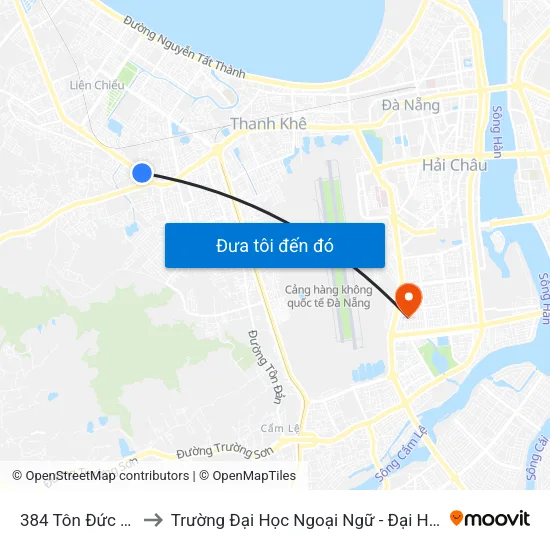 384 Tôn Đức Thắng to Trường Đại Học Ngoại Ngữ - Đại Học Đà Nẵng map