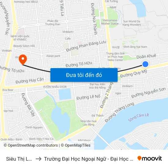 Siêu Thị Lotte to Trường Đại Học Ngoại Ngữ - Đại Học Đà Nẵng map