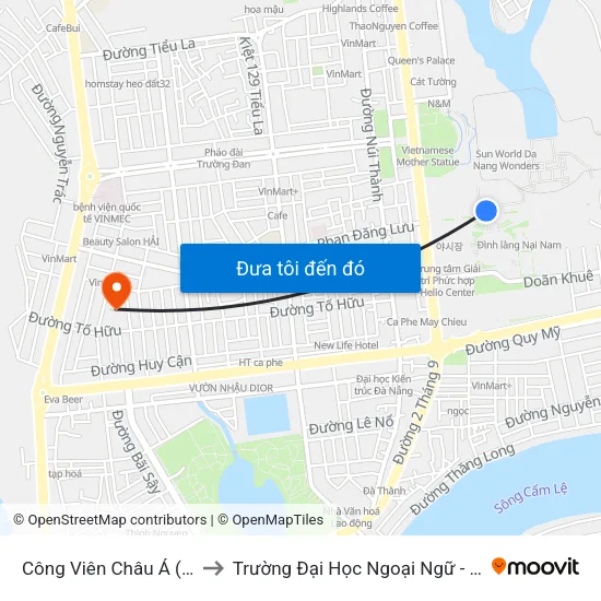 Công Viên Châu Á (Khu Giải Trí) to Trường Đại Học Ngoại Ngữ - Đại Học Đà Nẵng map