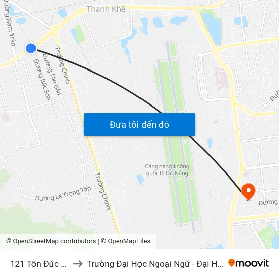 121 Tôn Đức Thắng to Trường Đại Học Ngoại Ngữ - Đại Học Đà Nẵng map