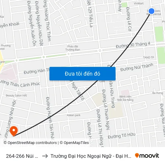 264-266 Núi Thành to Trường Đại Học Ngoại Ngữ - Đại Học Đà Nẵng map