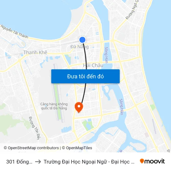 301 Đống Đa to Trường Đại Học Ngoại Ngữ - Đại Học Đà Nẵng map
