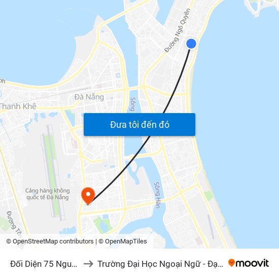 Đối Diện 75 Nguyễn Sáng to Trường Đại Học Ngoại Ngữ - Đại Học Đà Nẵng map