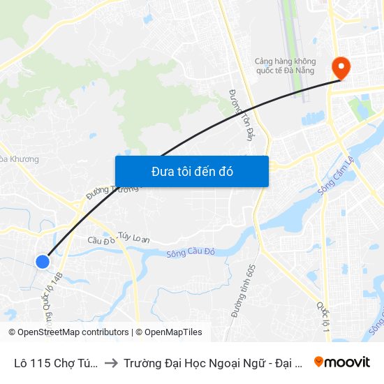 Lô 115 Chợ Túy Loan to Trường Đại Học Ngoại Ngữ - Đại Học Đà Nẵng map