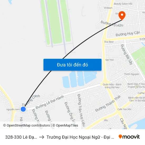 328-330 Lê Đại Hành to Trường Đại Học Ngoại Ngữ - Đại Học Đà Nẵng map