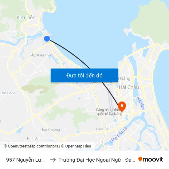 957 Nguyễn Lương Bằng to Trường Đại Học Ngoại Ngữ - Đại Học Đà Nẵng map