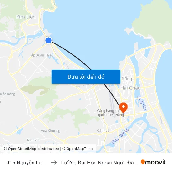 915 Nguyễn Lương Bằng to Trường Đại Học Ngoại Ngữ - Đại Học Đà Nẵng map