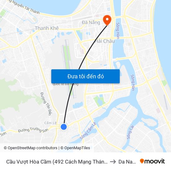 Cầu Vượt Hòa Cầm (492 Cách Mạng Tháng 8) to Da Nang map