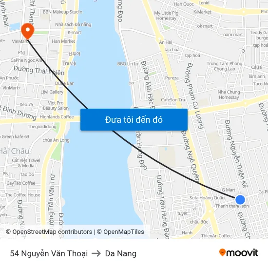 54 Nguyễn Văn Thoại to Da Nang map