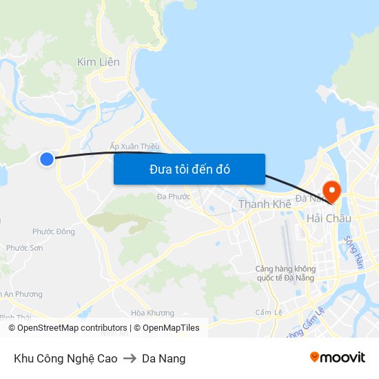 Khu Công Nghệ Cao to Da Nang map