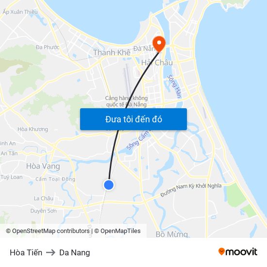 Hòa Tiến to Da Nang map