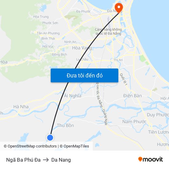 Ngã Ba Phú Đa to Da Nang map