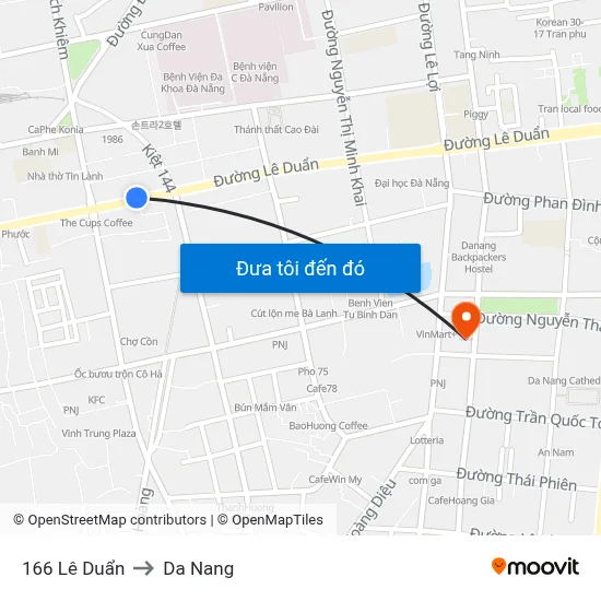 166  Lê Duẩn to Da Nang map