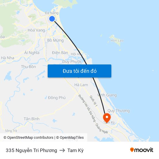 335 Nguyễn Tri Phương to Tam Kỳ map