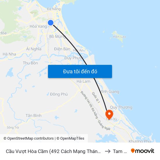 Cầu Vượt Hòa Cầm (492 Cách Mạng Tháng 8) to Tam Kỳ map