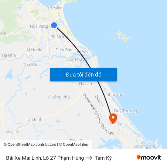 Bãi Xe Mai Linh, Lô 27 Phạm Hùng to Tam Kỳ map