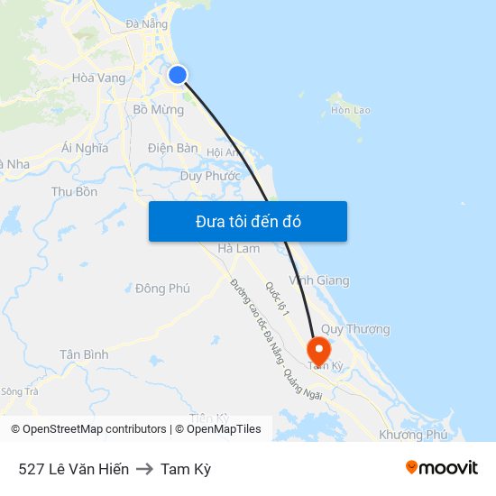 527 Lê Văn Hiến to Tam Kỳ map