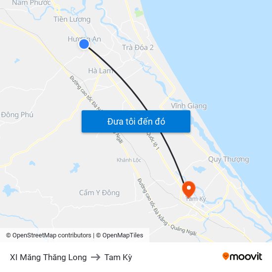 XI Măng Thăng Long to Tam Kỳ map