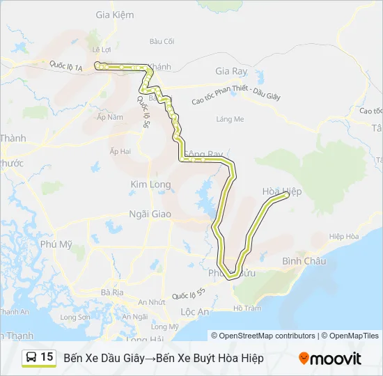 Bản đồ Tuyến 15 xe buýt
