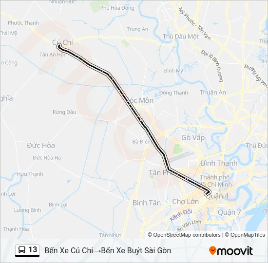 Bản đồ Tuyến 13 xe buýt