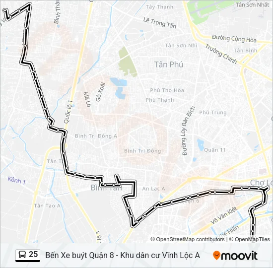 Bản đồ Tuyến 25 xe buýt