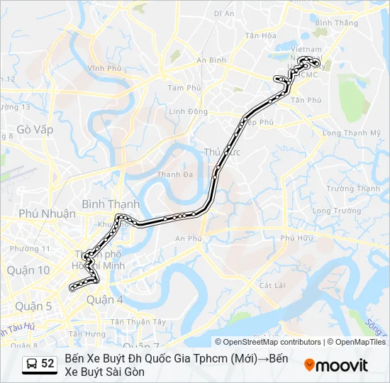 Bản đồ Tuyến 52 xe buýt