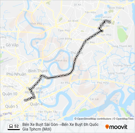 Bản đồ Tuyến 52 xe buýt